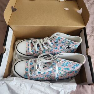 Converse High-Top Sneakers - Floral Pink and Blue